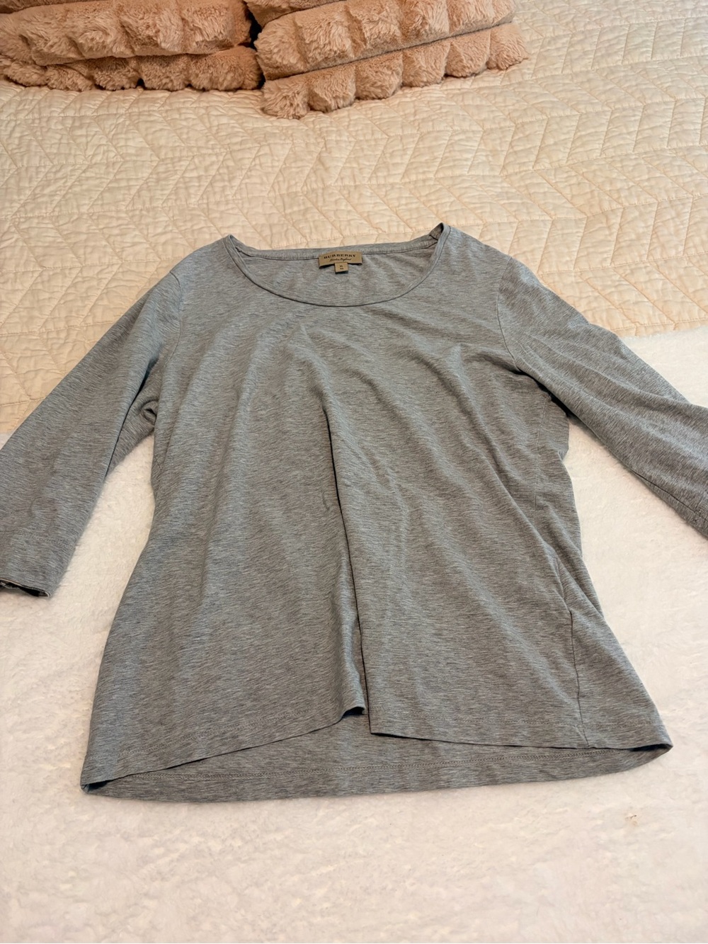 Burberry Gray Scoop-Neck Long Sleeve Top